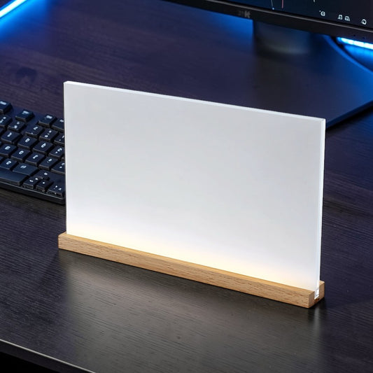 Tilto LED Message Board - Ultra-Clear Acrylic Note Tablet - Professional Grade Light-up Dry Erase Board - Desktop Memo Pad with Wood Base